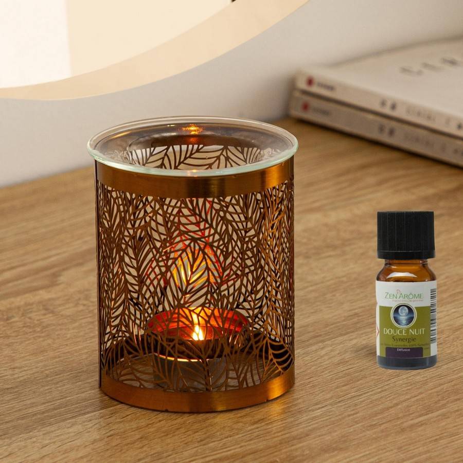 Brûle-Parfum en métal Élégant avec Motif Nature Feuilles - Objet Artisanat Raffiné -Intérieur moderne parfumé - H 10,5cm – Zen'Arôme - Image 7