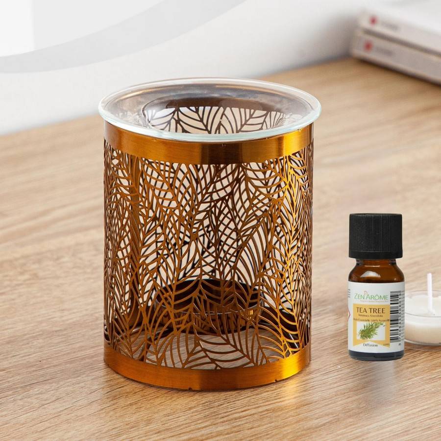 Brûle-Parfum en métal Élégant avec Motif Nature Feuilles - Objet Artisanat Raffiné -Intérieur moderne parfumé - H 10,5cm – Zen'Arôme - Image 9