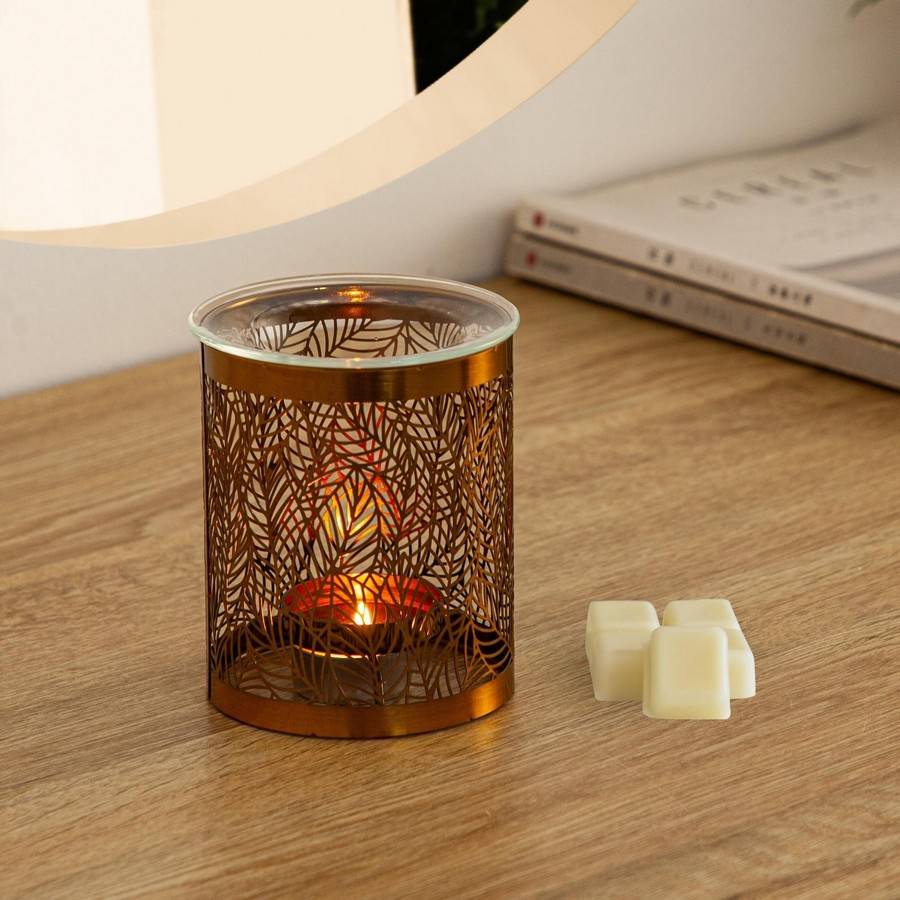 Brûle-Parfum en métal Élégant avec Motif Nature Feuilles - Objet Artisanat Raffiné -Intérieur moderne parfumé - H 10,5cm – Zen'Arôme - Image 8