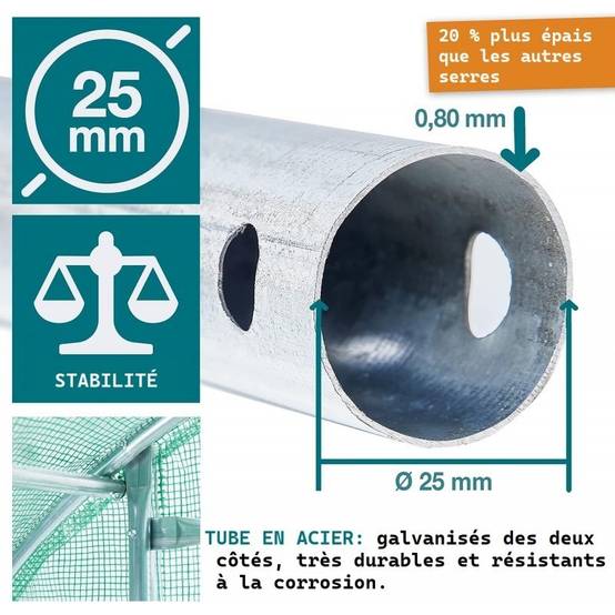 Serre tunnel de jardin 3x6m en aluminium stable Serre avec ancrage au sol Porte et fenêtres enroulables pour jardin - Image 3