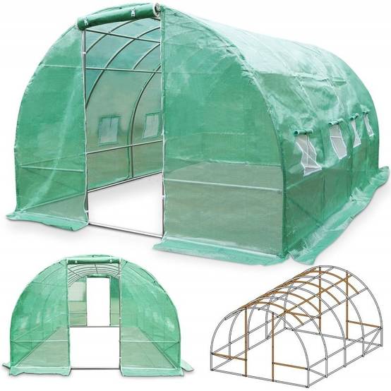 Serre tunnel de jardin 3x6m en aluminium stable Serre avec ancrage au sol Porte et fenêtres enroulables pour jardin - Image 1