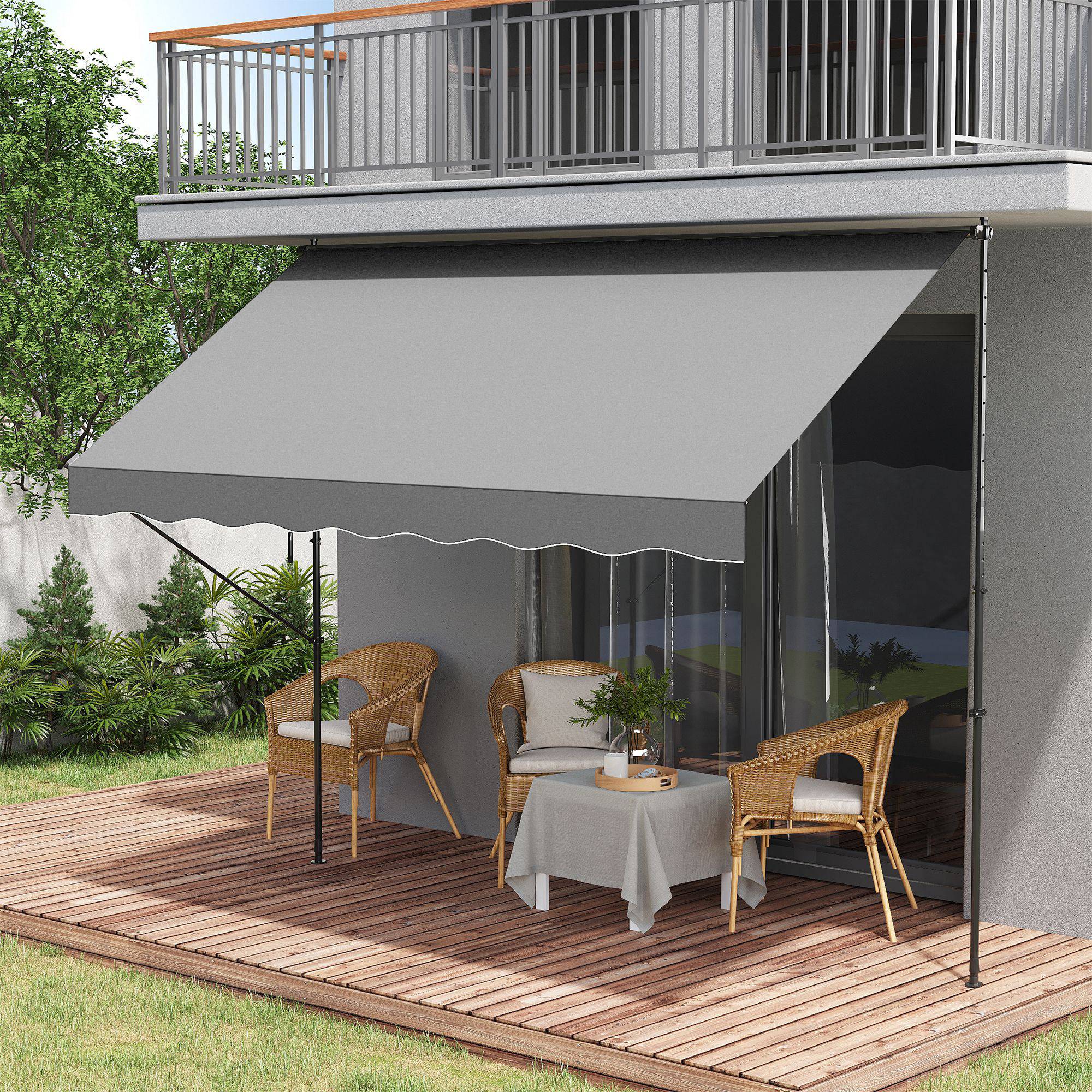 Store banne rétractable manuelle 300 x 175 x 210-310 cm, réglable par manivelle, protection solaire UV40+, gris, pour balcon et terrasse - Image 4