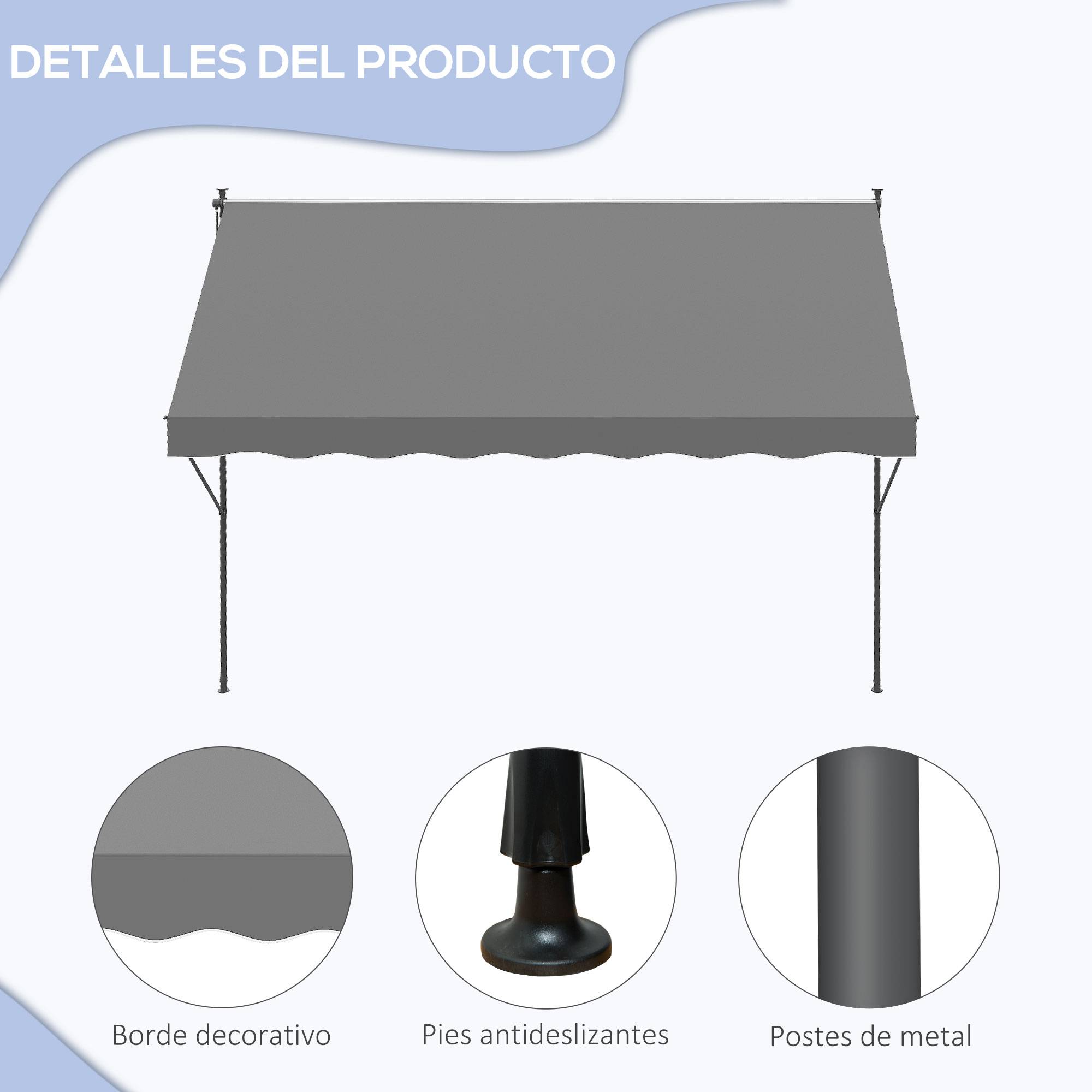 Store banne rétractable manuelle 300 x 175 x 210-310 cm, réglable par manivelle, protection solaire UV40+, gris, pour balcon et terrasse - Image 9