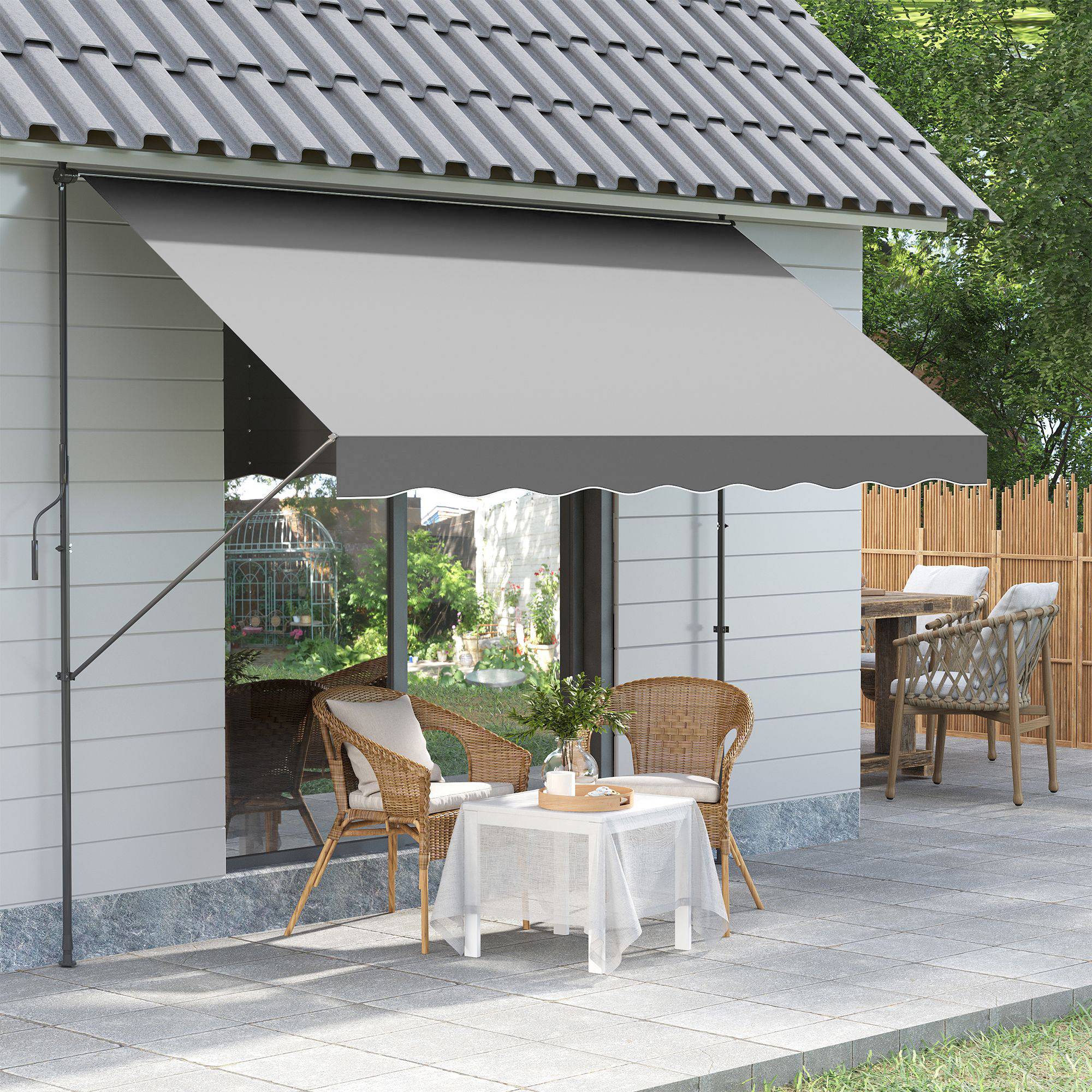 Store banne rétractable manuelle 300 x 175 x 210-310 cm, réglable par manivelle, protection solaire UV40+, gris, pour balcon et terrasse - Image 3