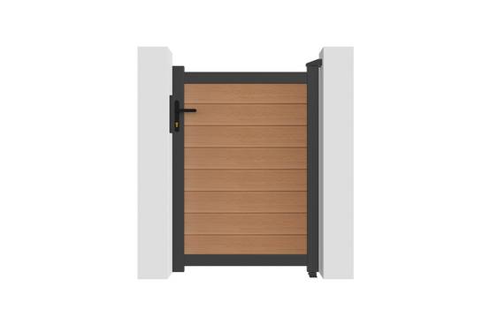 Casanoov Portillon bois composite 1m ATHOS H.140cm teck avec cadre aluminium + 2 poteaux EIFEL aluminium 10x10cm 140 x 300 cm Anthracite - Image 5