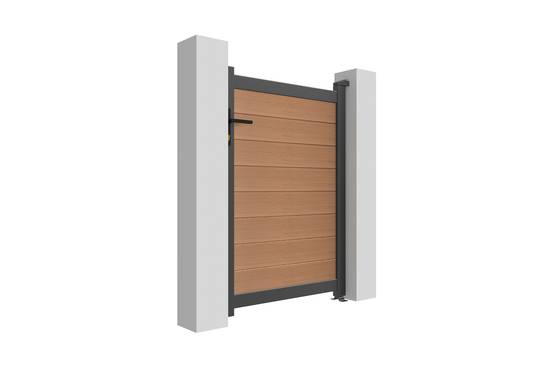 Casanoov Portillon bois composite 1m ATHOS H.140cm teck avec cadre aluminium + 2 poteaux EIFEL aluminium 10x10cm 140 x 300 cm Anthracite - Image 6