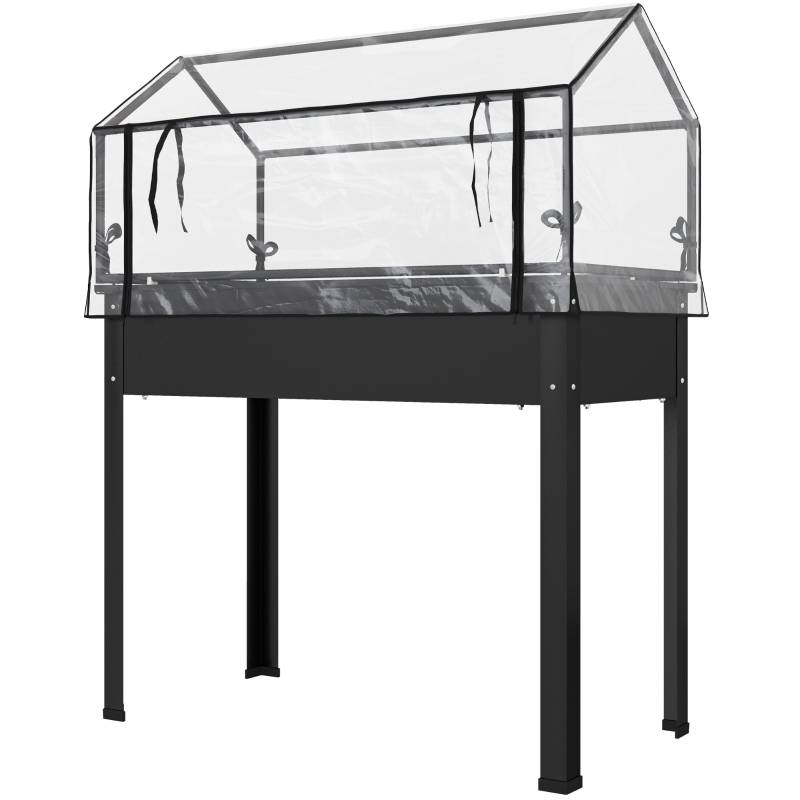 ComfortXL - Carré potager sur pied métal jardin avec serre de protection 100x48x124cm noir - ComfortXL Outdoor Living - Image 2