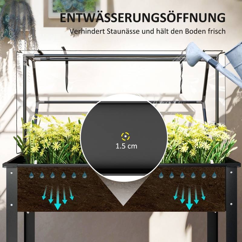 ComfortXL - Carré potager sur pied métal jardin avec serre de protection 100x48x124cm noir - ComfortXL Outdoor Living - Image 6