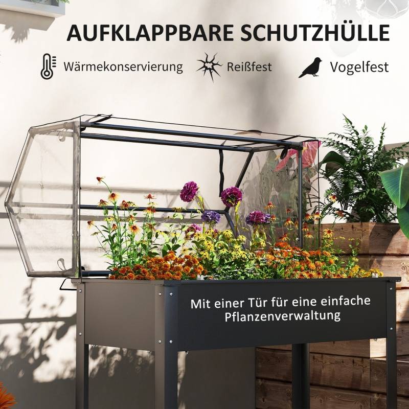 ComfortXL - Carré potager sur pied métal jardin avec serre de protection 100x48x124cm noir - ComfortXL Outdoor Living - Image 4