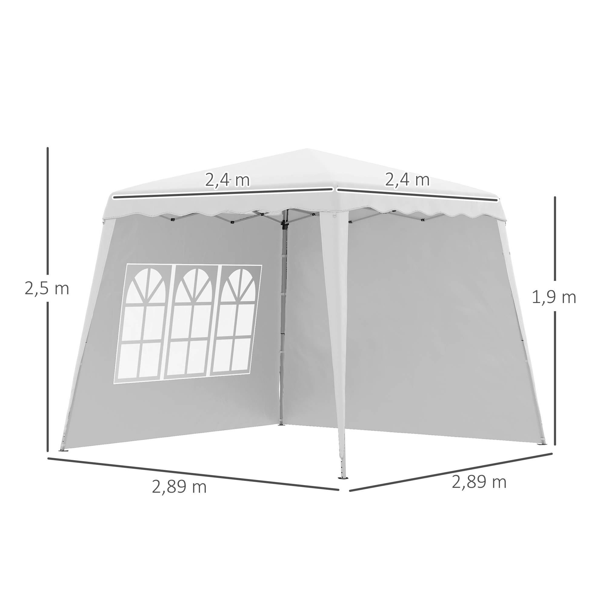 Gazebo pliant avec 2 parois latérales 2,89 x 2,89 m, pavillon de jardin, hauteur réglable, protection UV50+, blanc - Image 5