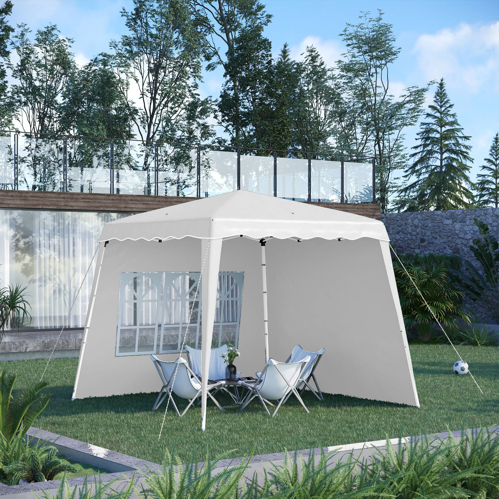 Gazebo pliant avec 2 parois latérales 2,89 x 2,89 m, pavillon de jardin, hauteur réglable, protection UV50+, blanc - Image 4