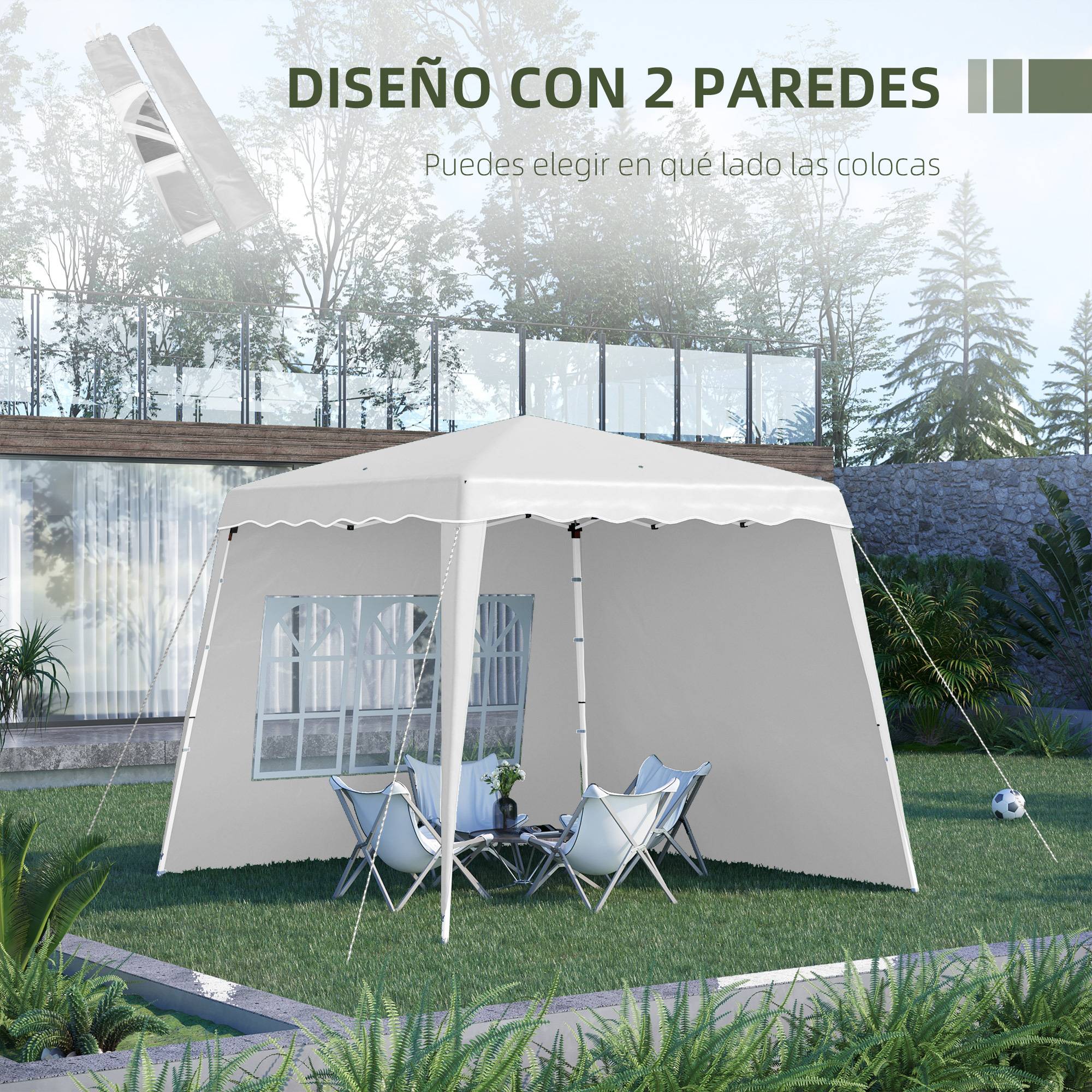 Gazebo pliant avec 2 parois latérales 2,89 x 2,89 m, pavillon de jardin, hauteur réglable, protection UV50+, blanc - Image 6