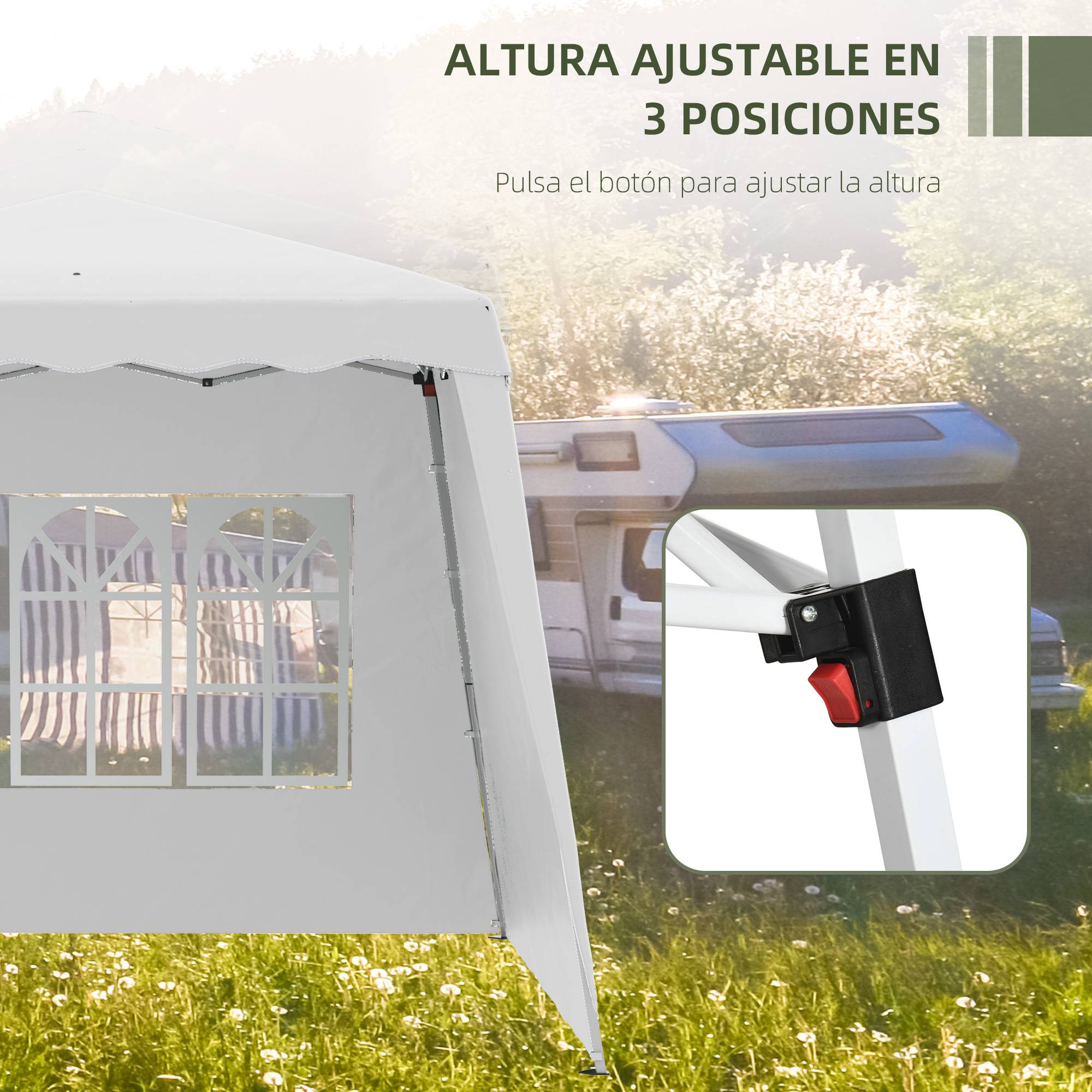Gazebo pliant avec 2 parois latérales 2,89 x 2,89 m, pavillon de jardin, hauteur réglable, protection UV50+, blanc - Image 8
