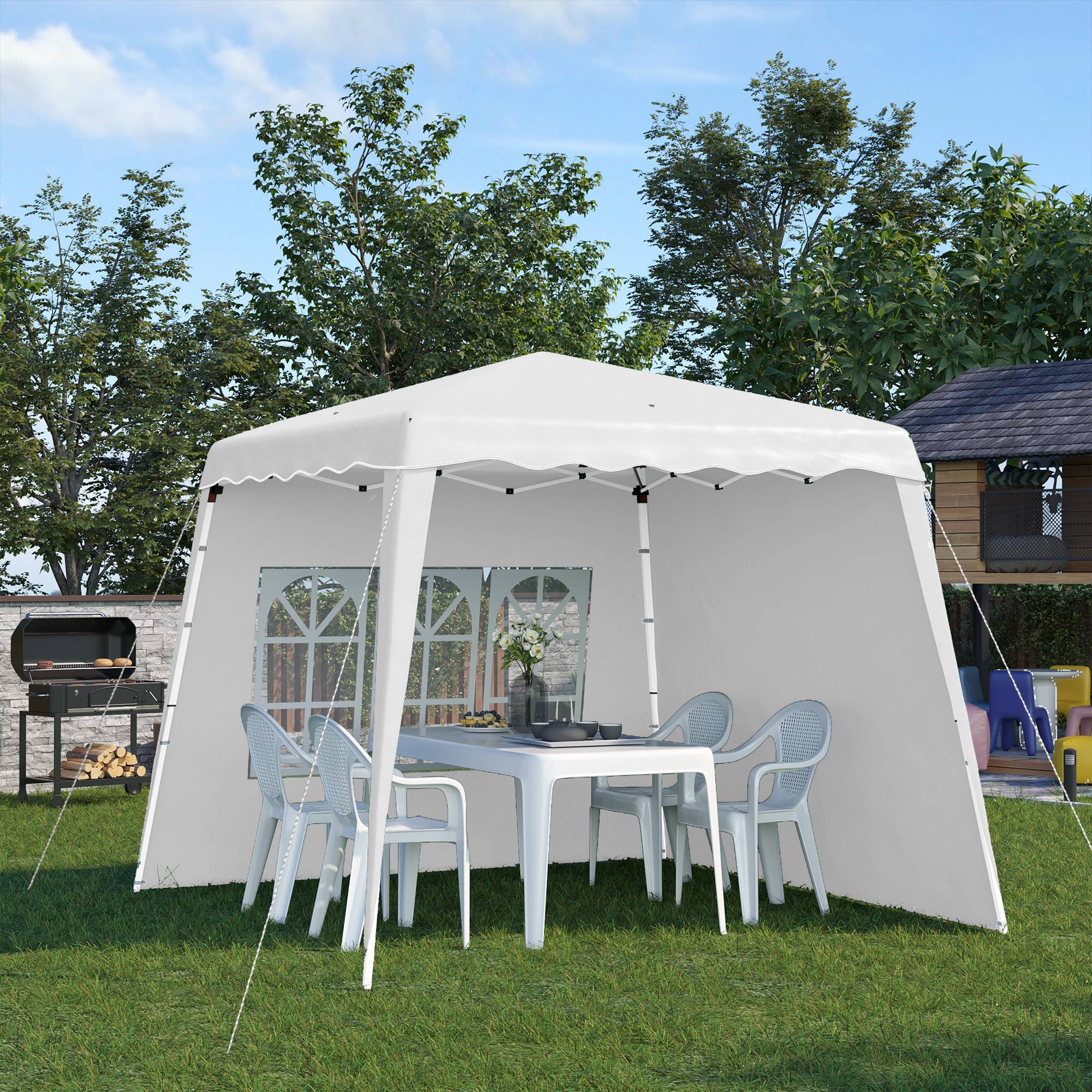 Gazebo pliant avec 2 parois latérales 2,89 x 2,89 m, pavillon de jardin, hauteur réglable, protection UV50+, blanc - Image 3