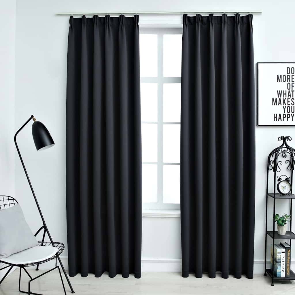 Rideaux occultants - Panneaux de rideau avec crochets 2 pcs Noir 140x245 cm - Image 2