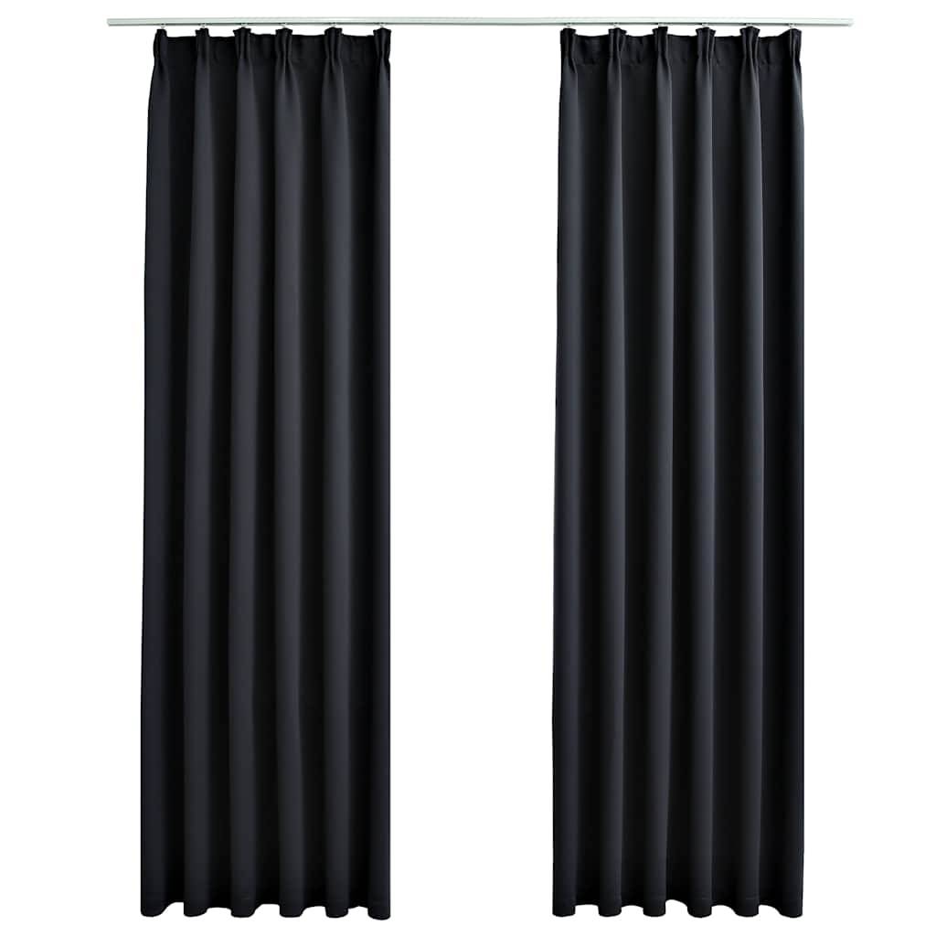 Rideaux occultants - Panneaux de rideau avec crochets 2 pcs Noir 140x245 cm - Image 1