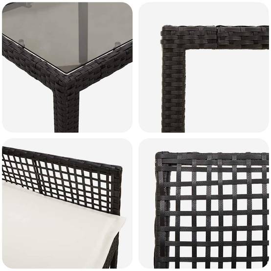 ComfortXL - Table et chaises de jardin 6 places en résine tressée avec plateau en verre pour terrasse Noir – ComfortXL Outdoor Living - Image 9