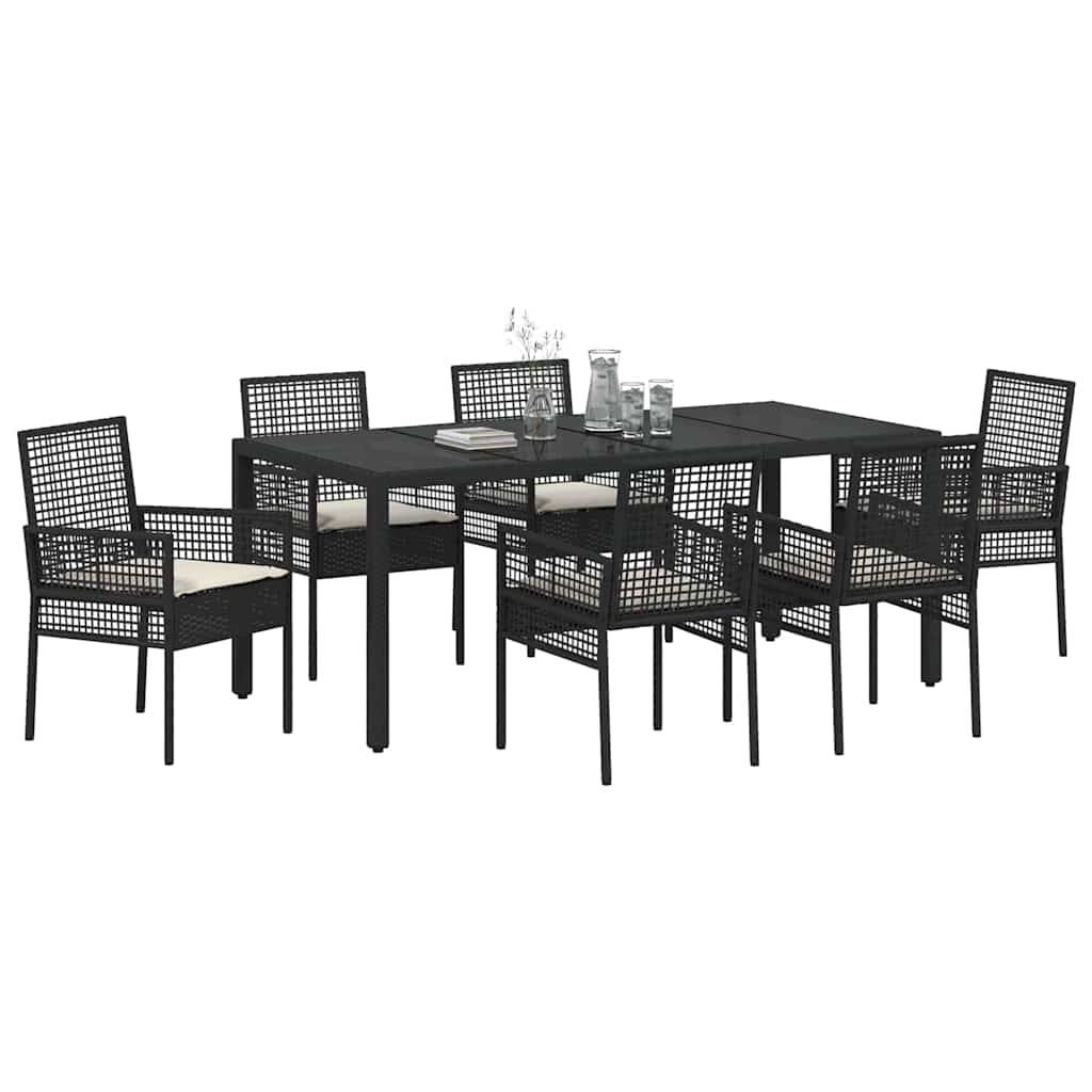 ComfortXL - Table et chaises de jardin 6 places en résine tressée avec plateau en verre pour terrasse Noir – ComfortXL Outdoor Living - Image 3