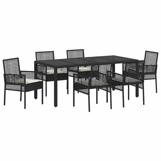 ComfortXL - Table et chaises de jardin 6 places en résine tressée avec plateau en verre pour terrasse Noir – ComfortXL Outdoor Living - Image 2