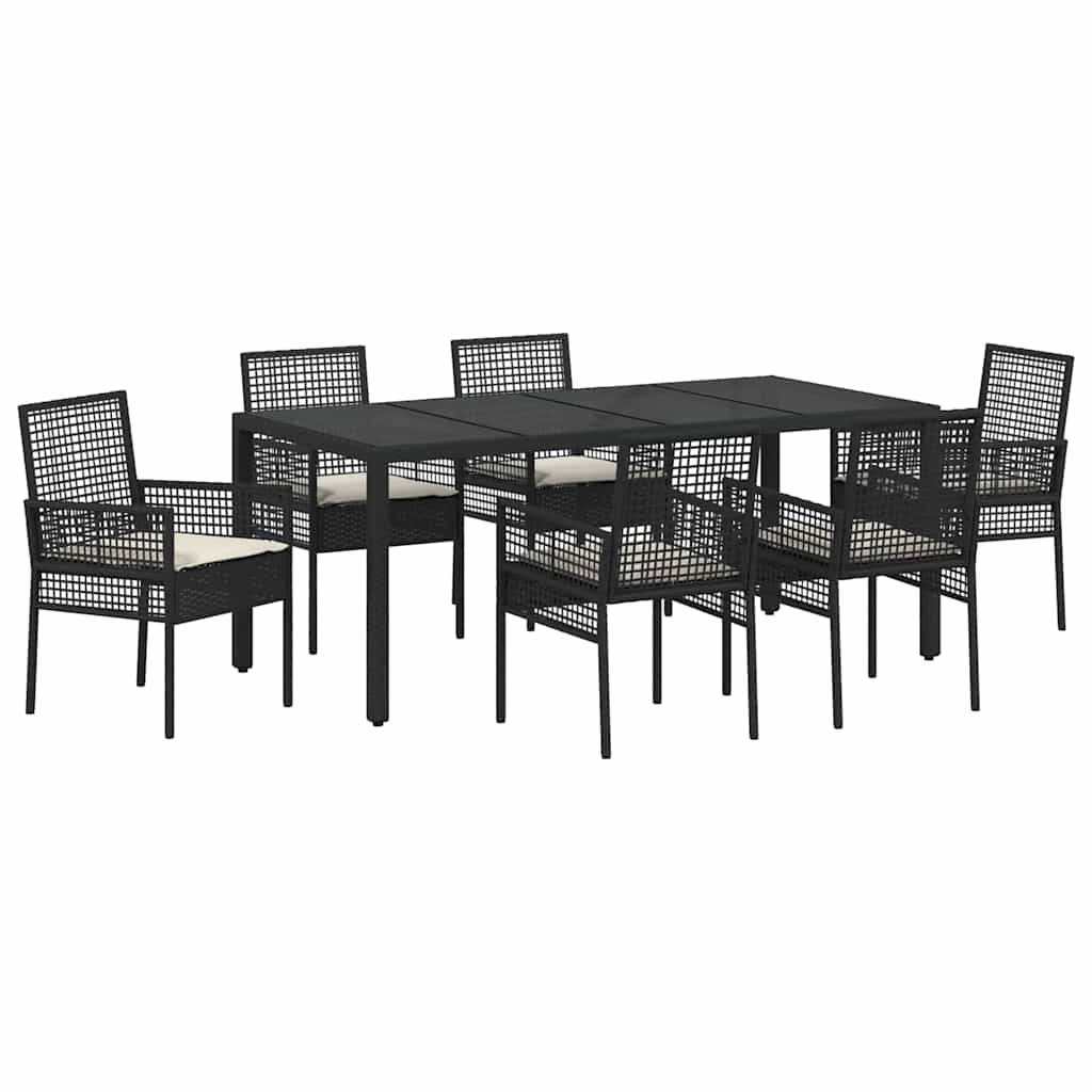 ComfortXL - Table et chaises de jardin 6 places en résine tressée avec plateau en verre pour terrasse Noir – ComfortXL Outdoor Living - Image 2