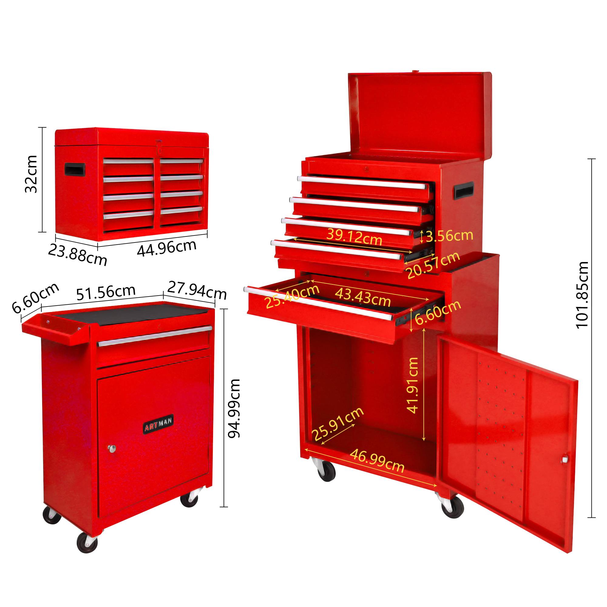 ComfortXL - Coffre à Outils Mobile 2 en 1 Rouge, Servante d'Atelier 6 Tiroirs Modulable – ComfortXL Outdoor Living - Image 3