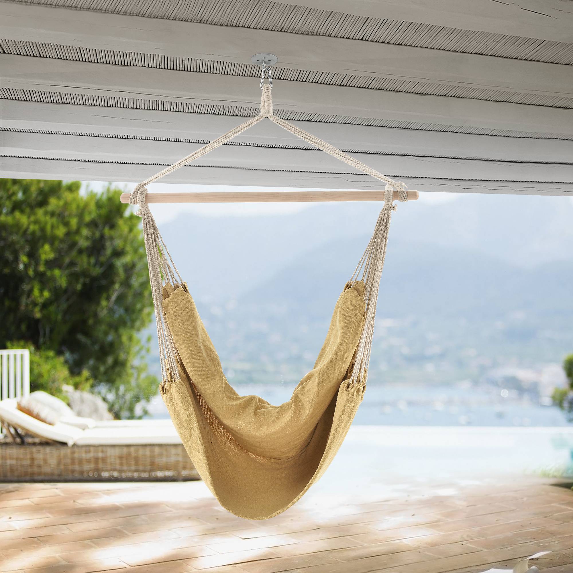 Casa.Pro - Siège Suspendu Diseröd Hamac en Coton Polyester Beige 100 x 100 cm [casa.pro] - Image 2
