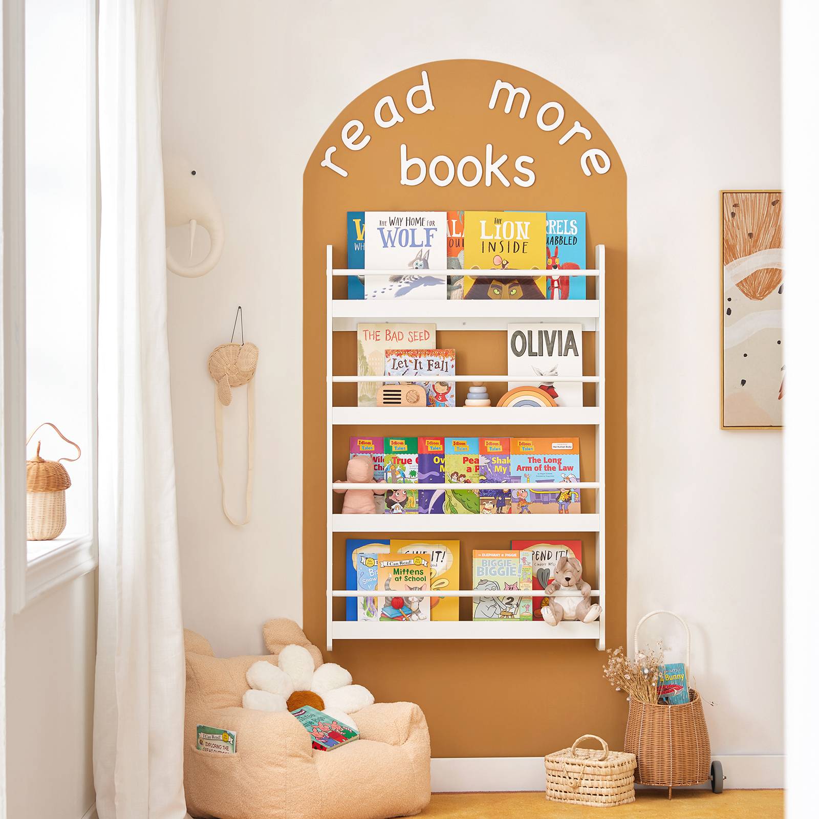SoBuy Bibliothèque Enfant 4 Niveaux - Étagère Livre Et Rangement Jouets Bois Pin Naturel 60x12x80cm