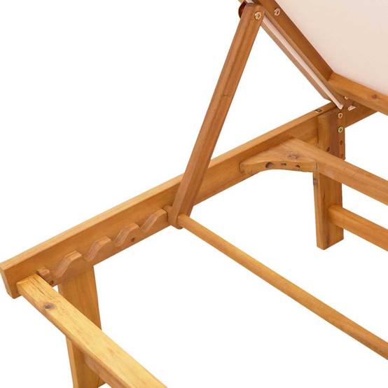 Chaise longue | Transat | Bain de soleil crème bois d'acacia solide et textilène - Image 8