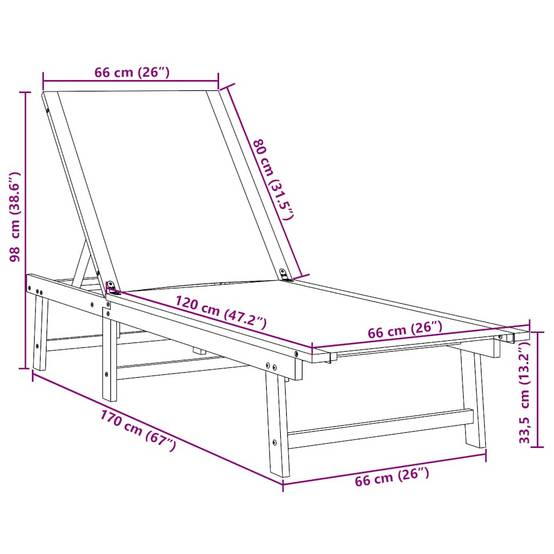 Chaise longue | Transat | Bain de soleil crème bois d'acacia solide et textilène - Image 10