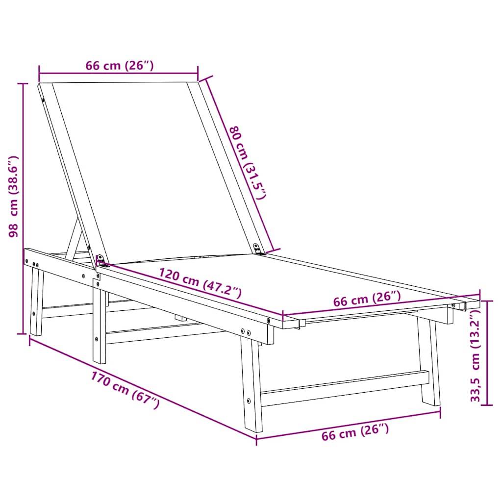Chaise longue | Transat | Bain de soleil crème bois d'acacia solide et textilène - Image 10