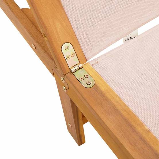 Chaise longue | Transat | Bain de soleil crème bois d'acacia solide et textilène - Image 7