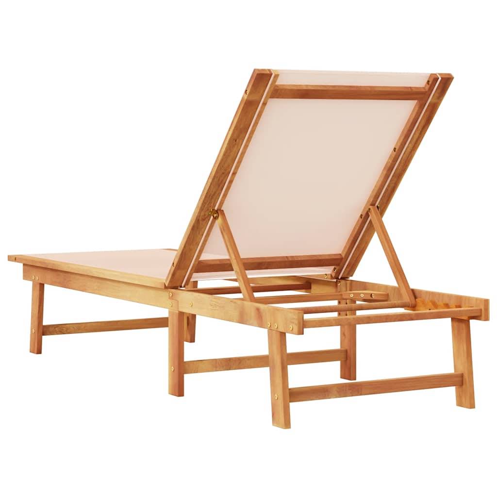 Chaise longue | Transat | Bain de soleil crème bois d'acacia solide et textilène - Image 5