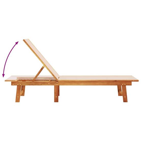 Chaise longue | Transat | Bain de soleil crème bois d'acacia solide et textilène - Image 6