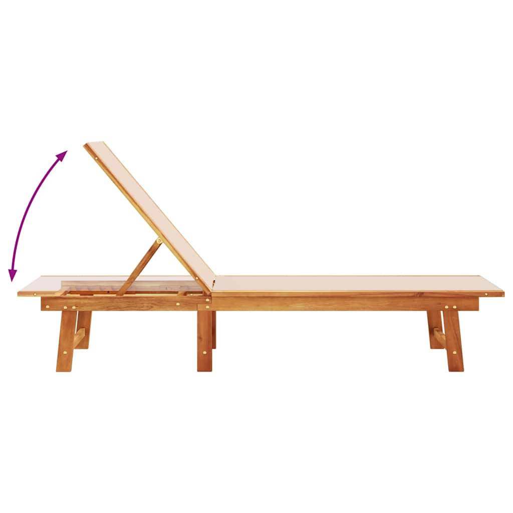 Chaise longue | Transat | Bain de soleil crème bois d'acacia solide et textilène - Image 6