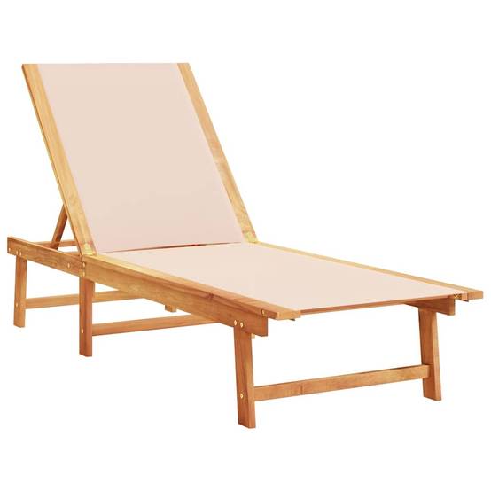 Chaise longue | Transat | Bain de soleil crème bois d'acacia solide et textilène - Image 1