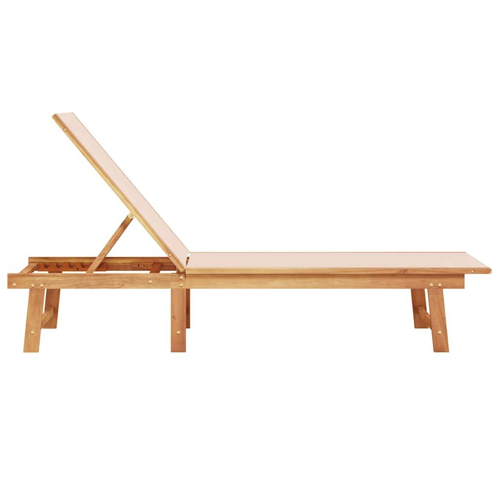 Chaise longue | Transat | Bain de soleil crème bois d'acacia solide et textilène - Image 4