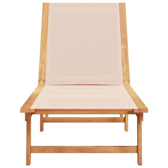 Chaise longue | Transat | Bain de soleil crème bois d'acacia solide et textilène - Image 3