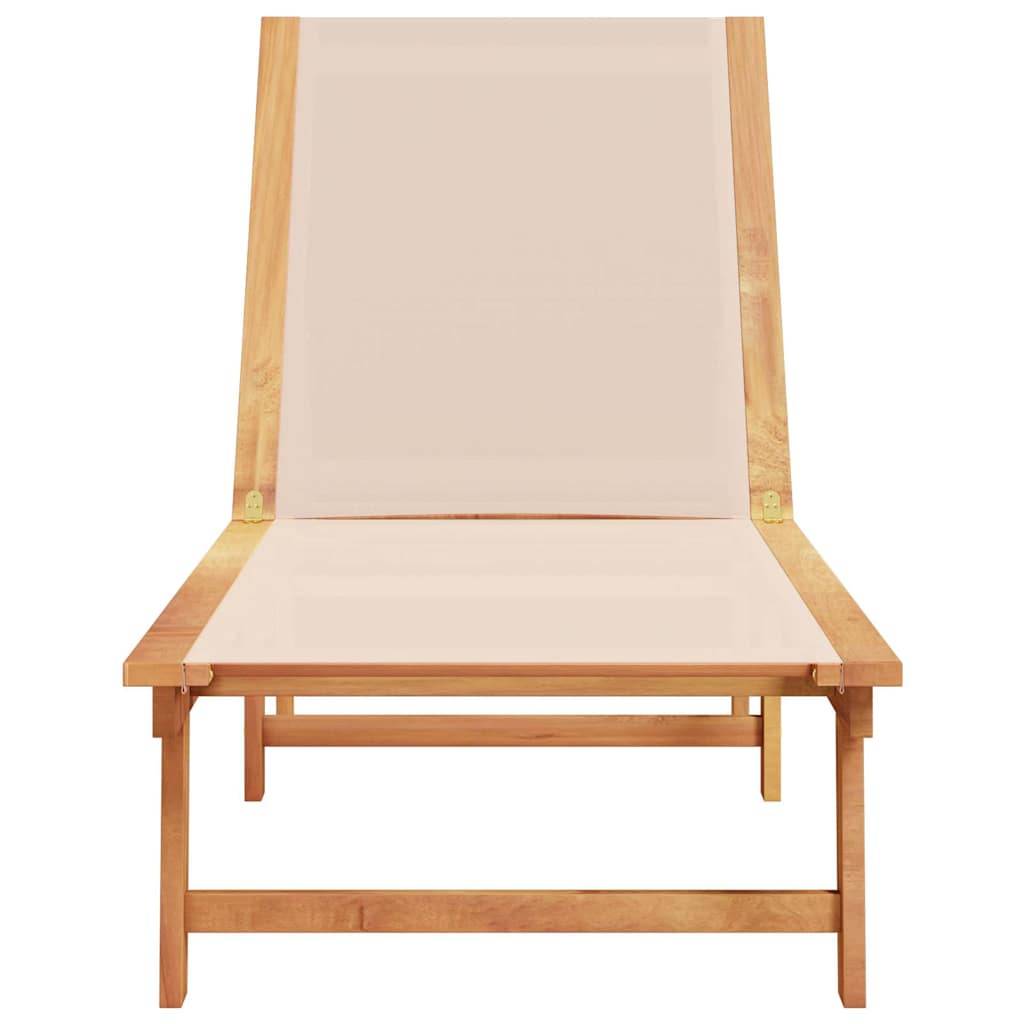 Chaise longue | Transat | Bain de soleil crème bois d'acacia solide et textilène - Image 3
