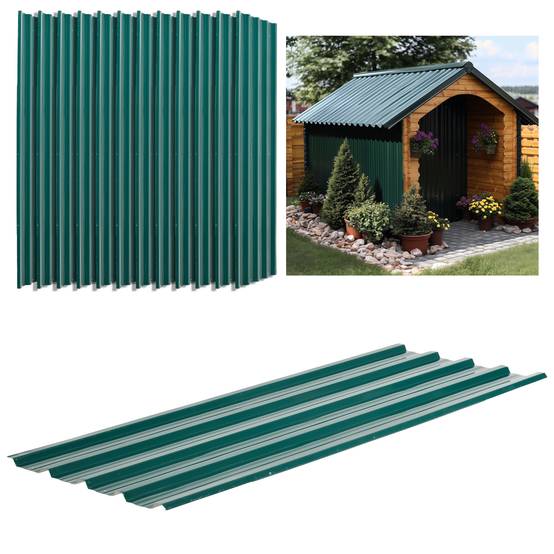 Lot de 12 panneaux en acier galvanisé Résistant aux Intempéries, vert, dim. d'un panneau 129L x 45l cm - Image 1