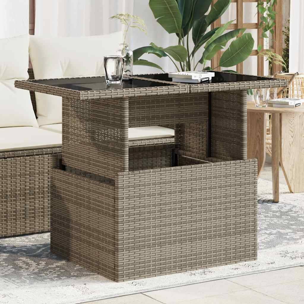 ComfortXL - Table de Jardin Relevable Grise 2-en-1, Basse et Repas, en Résine Tressée et Verre Sécurit – ComfortXL Outdoor Living - Image 1