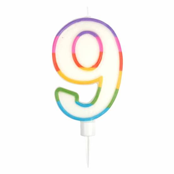 Bougie d'Anniversaire "Chiffre 9" 10cm Multicolore - Image 1