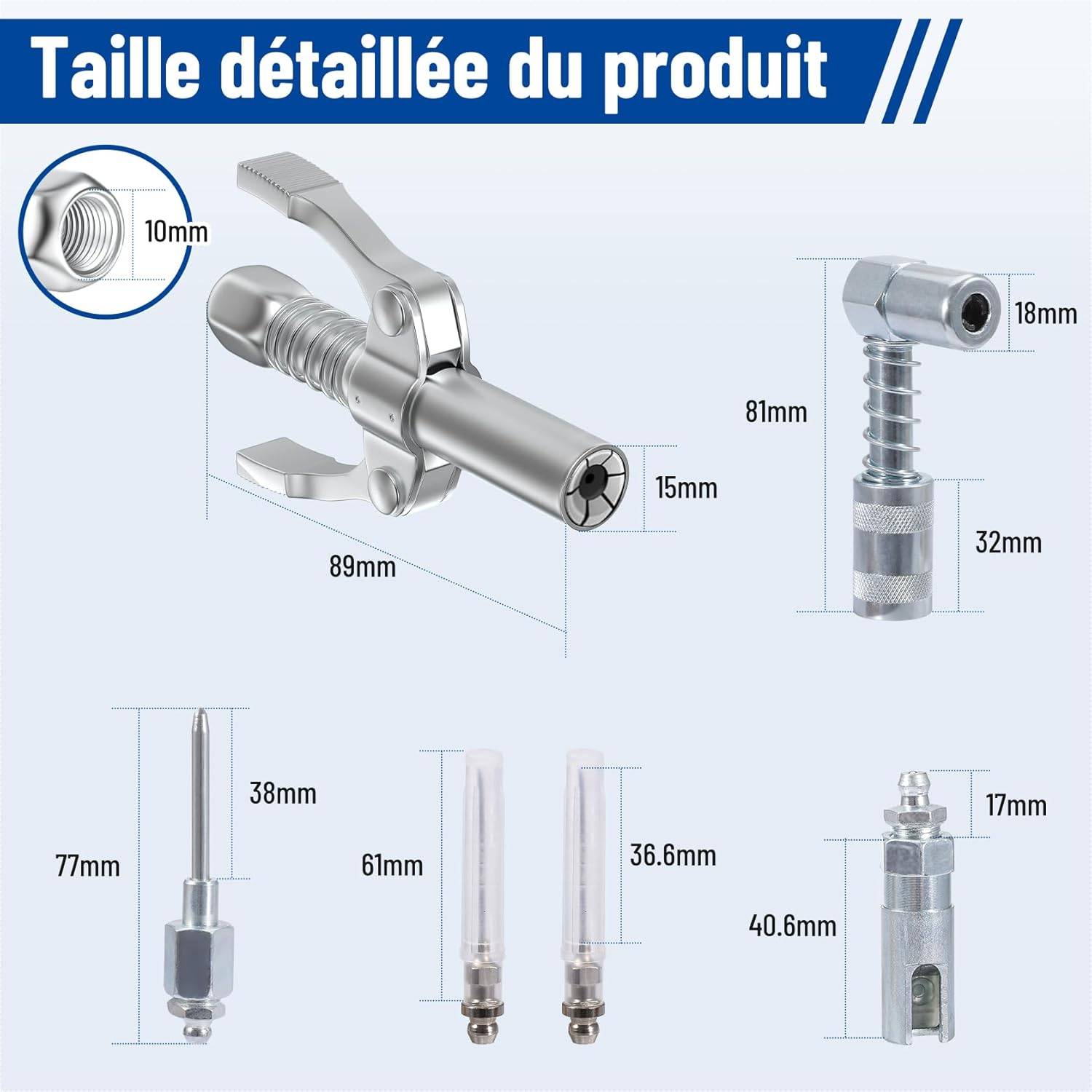 Embout de Pompe à Graisse Manuelle avec Aiguille, Coupleur Rapide pour Pistolet à Graisse 1/8‘’npt avec Aiguille d'Injecteur, 6pcs-Lytech - Image 2