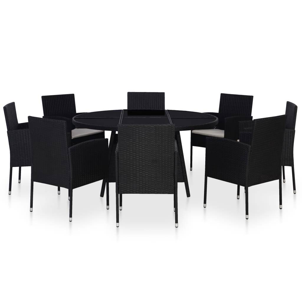 Vidaxl - Ensemble à manger d'extérieur 9pcs coussins résine tressée noir vidaXL 43924 - Image 1