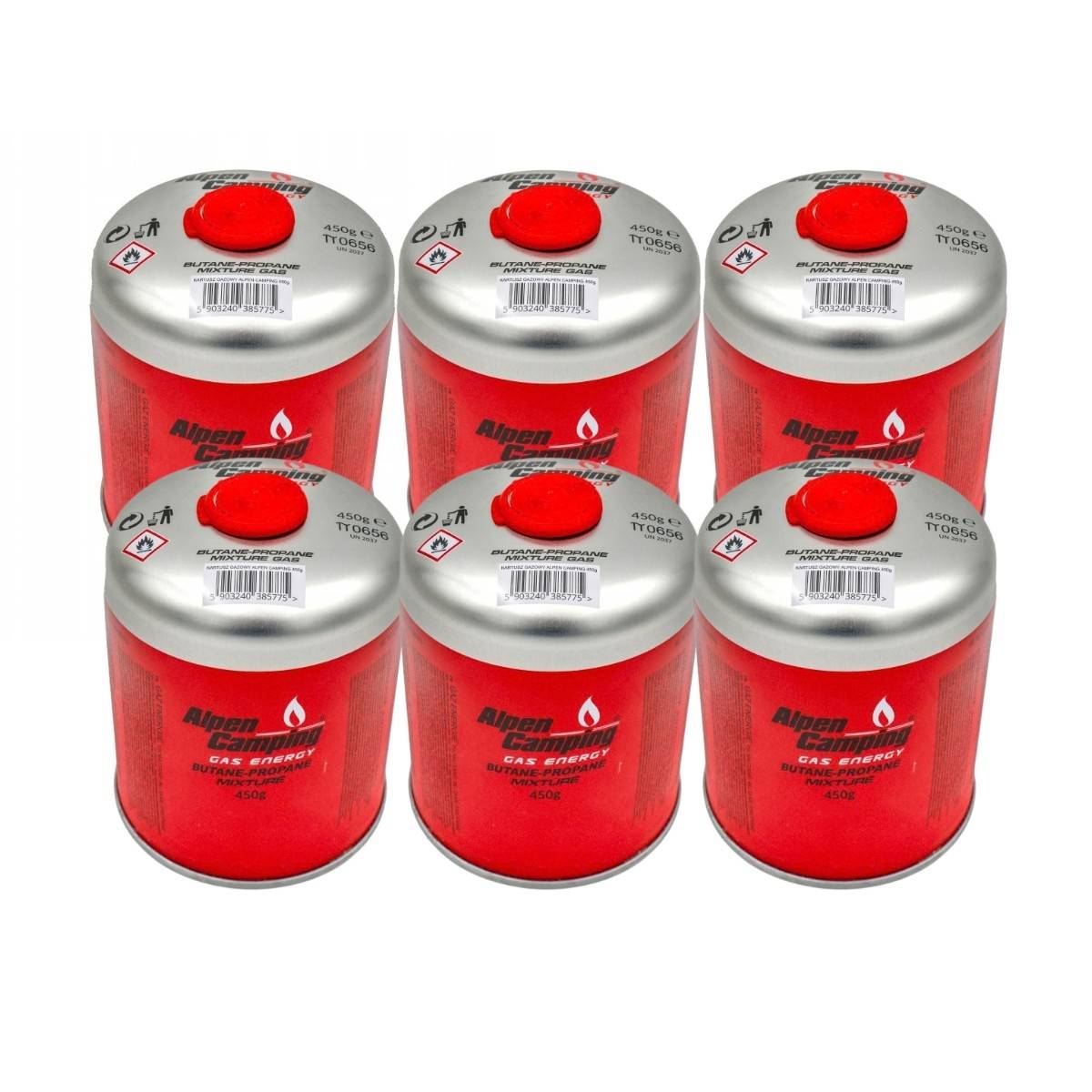 Pack 6 Cartouches de gaz 450g Butane propane Valve 7/16 EN417 Réchaud Brûleur Lampe Grill Alpen Camping - Image 1