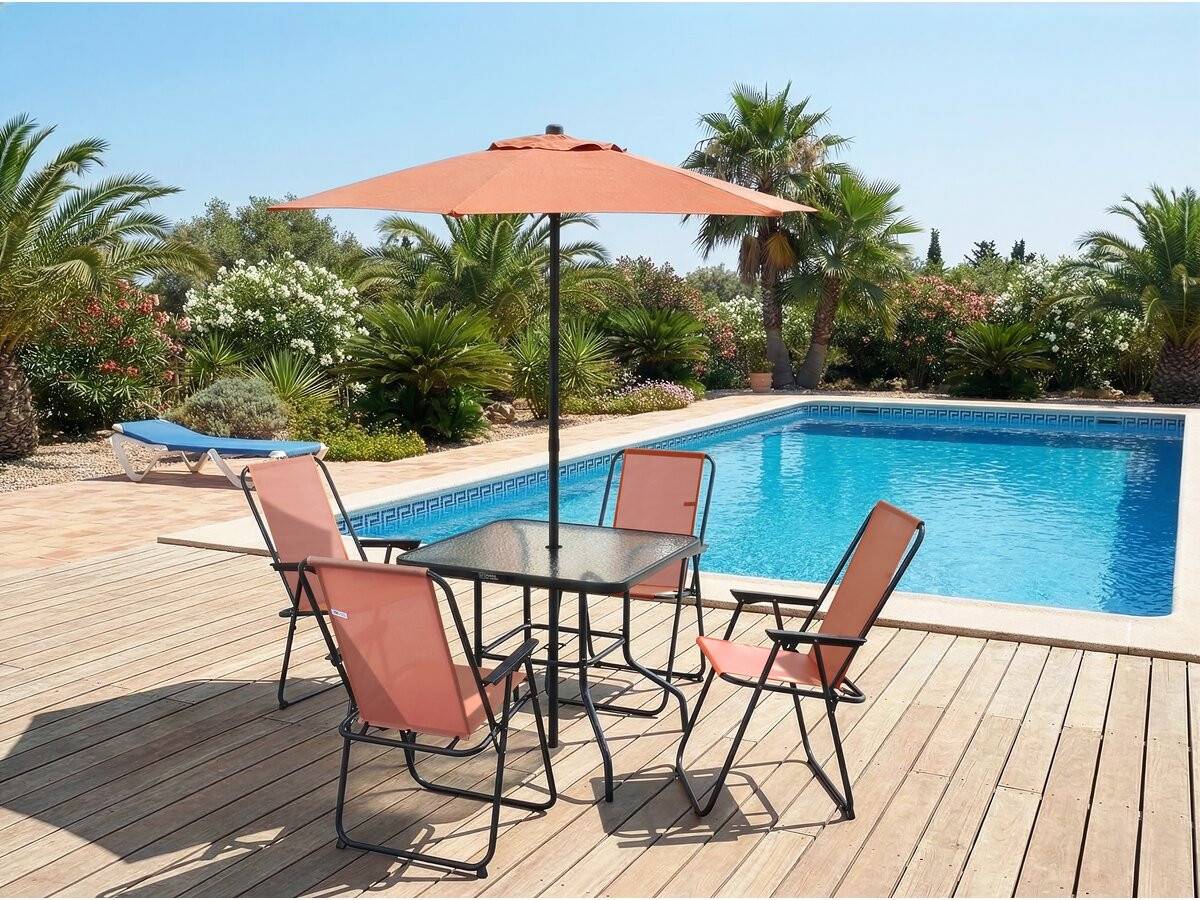 Habitat Et Jardin - Table Et Chaises De Jardin Avec Parasol En Métal "convivia" - 4 Places - Terracotta -habitat Et Jardin - Image 2