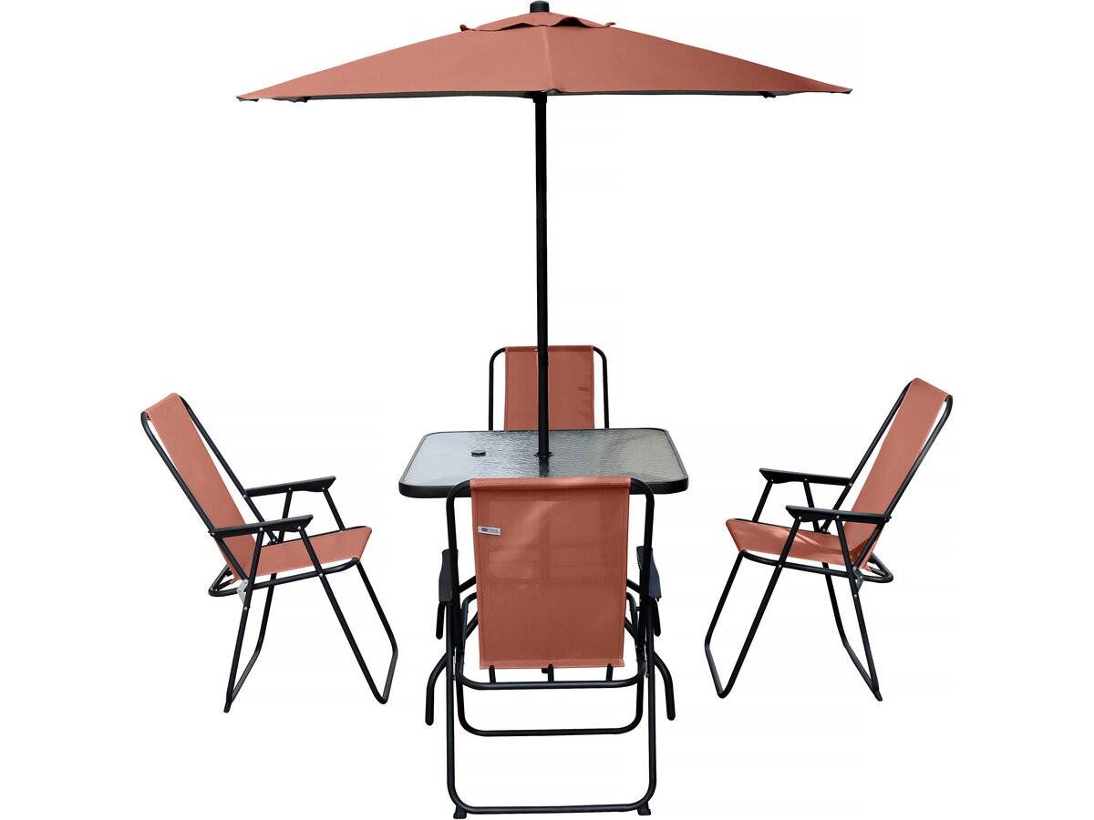 Habitat Et Jardin - Table Et Chaises De Jardin Avec Parasol En Métal "convivia" - 4 Places - Terracotta -habitat Et Jardin - Image 1