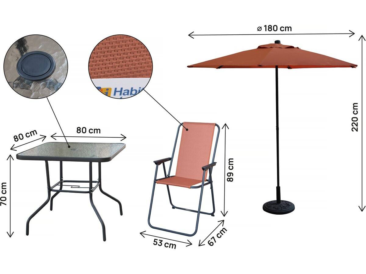 Habitat Et Jardin - Table Et Chaises De Jardin Avec Parasol En Métal "convivia" - 4 Places - Terracotta -habitat Et Jardin - Image 3