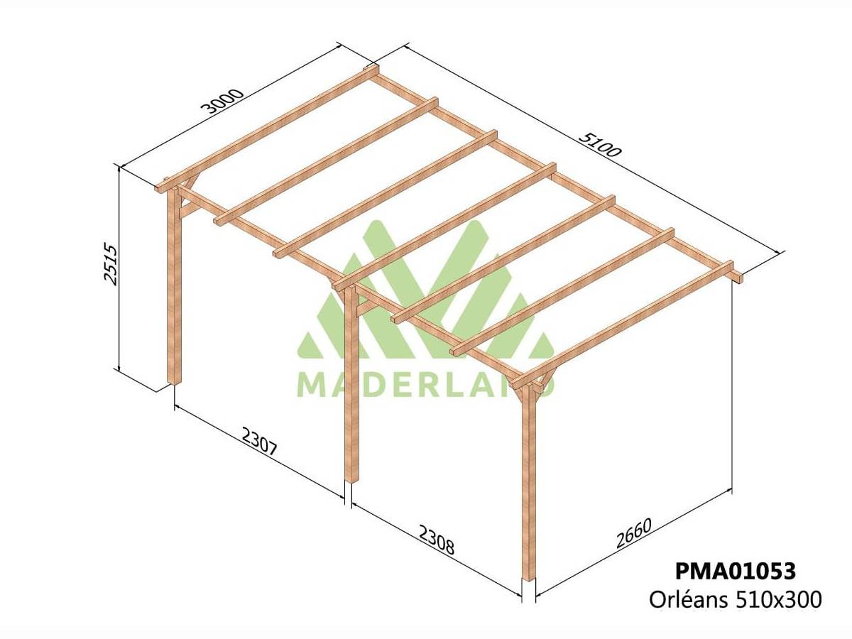 Pergola adossée en bois massif Orléans 510 x 300 cm + 3 supports surélevés - Maderland - Image 2