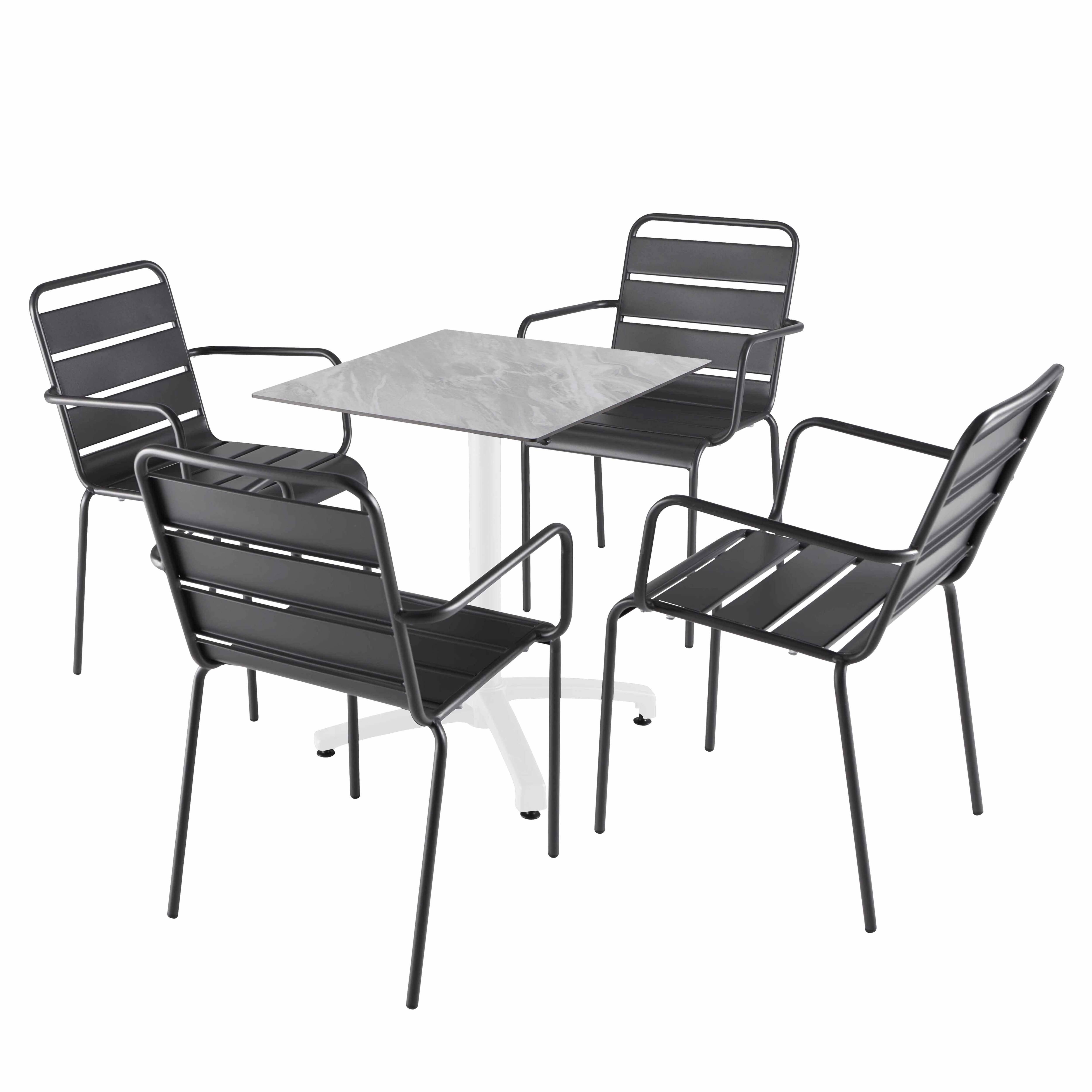 Oviala - Ensemble table 60 cm marbre et 4 chaises en métal gris - Oviala - Image 1
