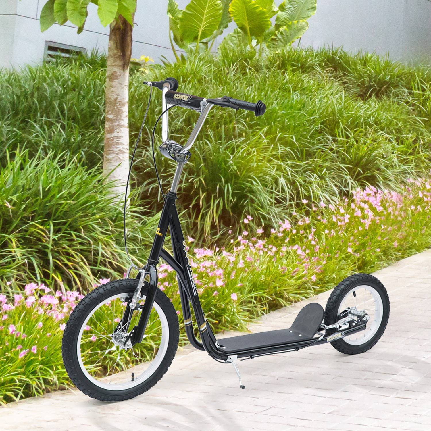Sans Marque - Trottinette enfant pneus pneumatiques frein main réglable hauteur 40 cm 16 pouces 5 ans ville noire - Image 3